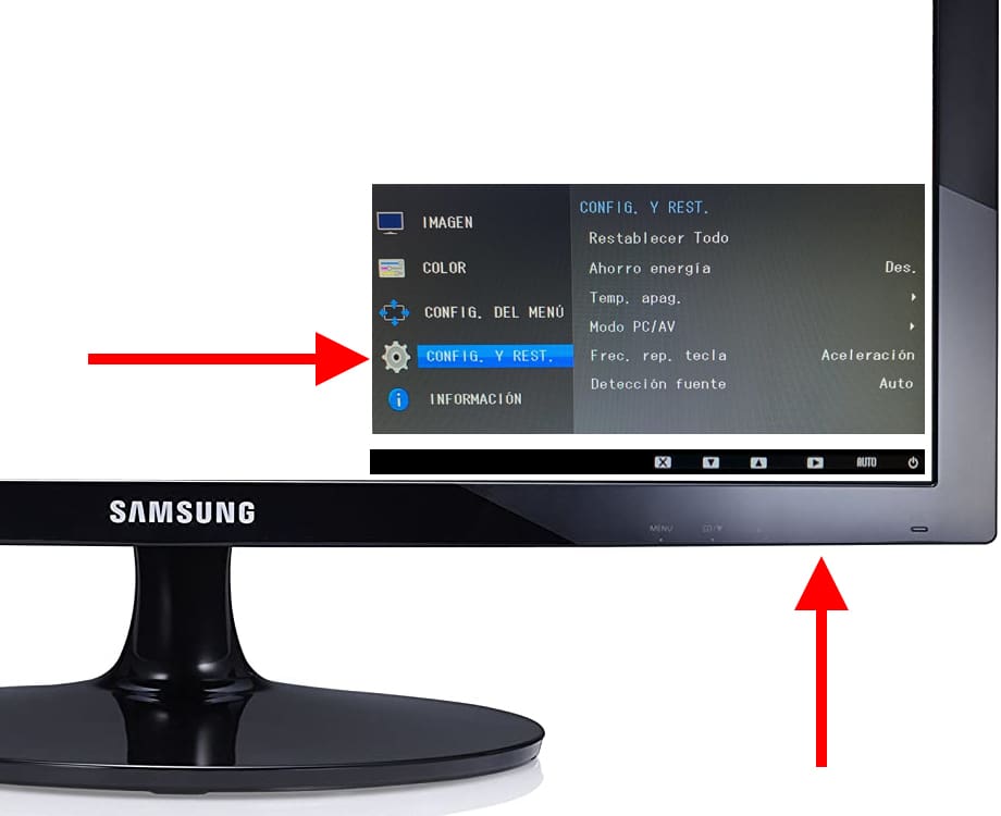 Menú configuración monitor Samsung