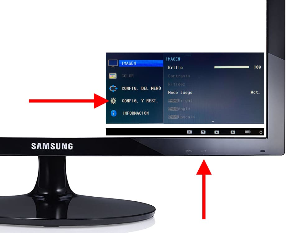 Menú ajustes monitor Samsung